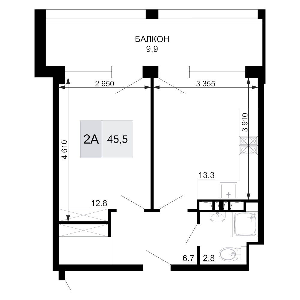 Планировка — Гостиничный комплекс Мореград, 2-комн., 36 м²