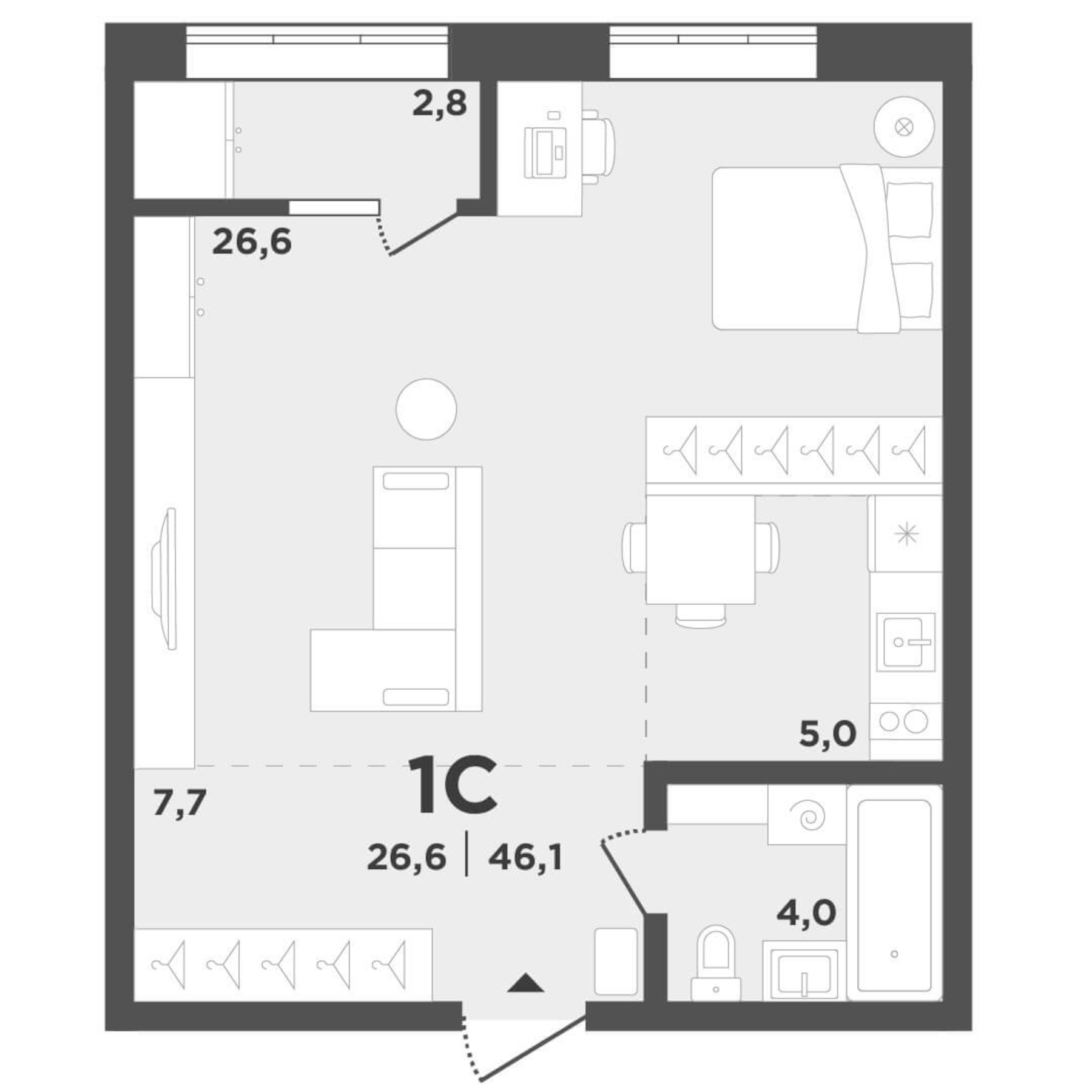 Планировка — Поколение, Студия, 43 м²