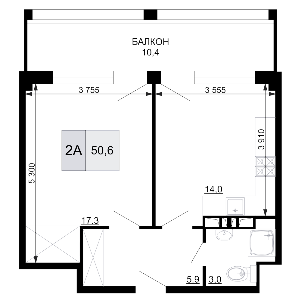 Планировка — Гостиничный комплекс Мореград, 2-комн., 40 м²