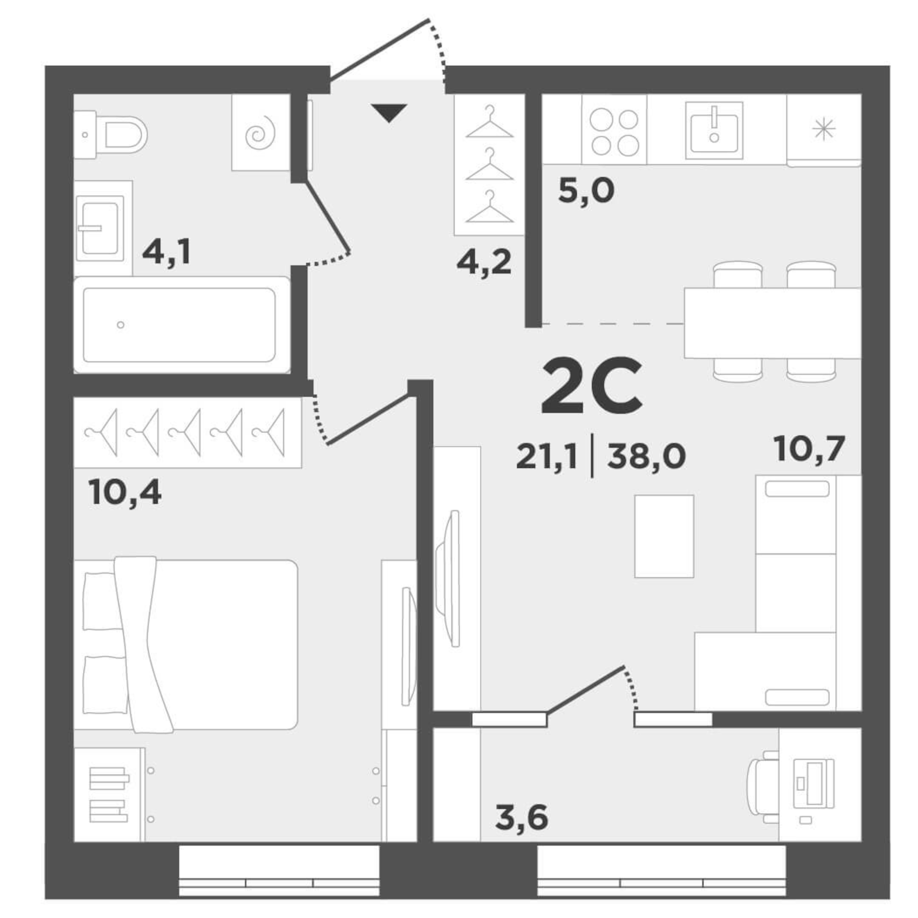 Планировка — Поколение, 2-комн., 34 м²