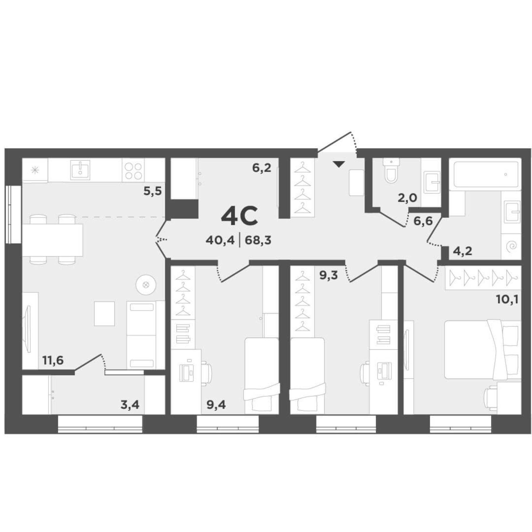 Планировка — Поколение, 4-комн., 65 м²