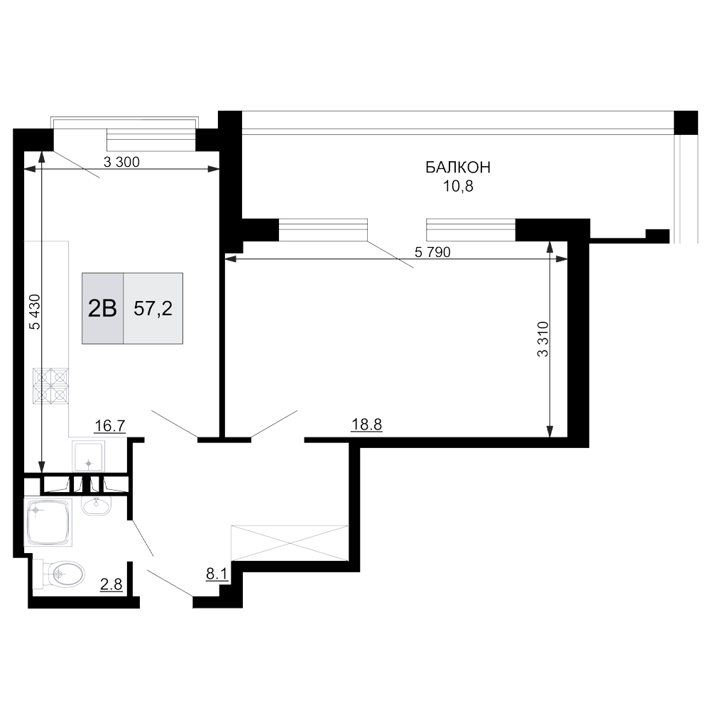 Планировка — Гостиничный комплекс Мореград, 2-комн., 46 м²
