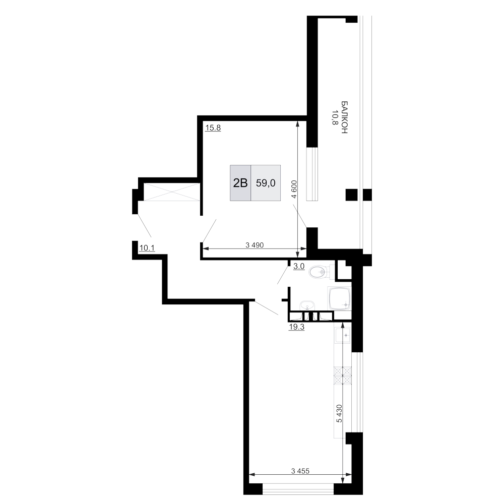 Планировка — Гостиничный комплекс Мореград, 2-комн., 48 м²