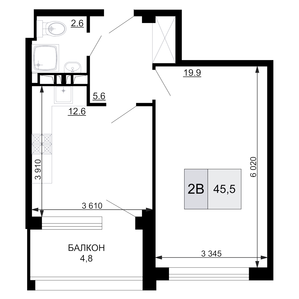 Планировка — Гостиничный комплекс Мореград, 2-комн., 41 м²