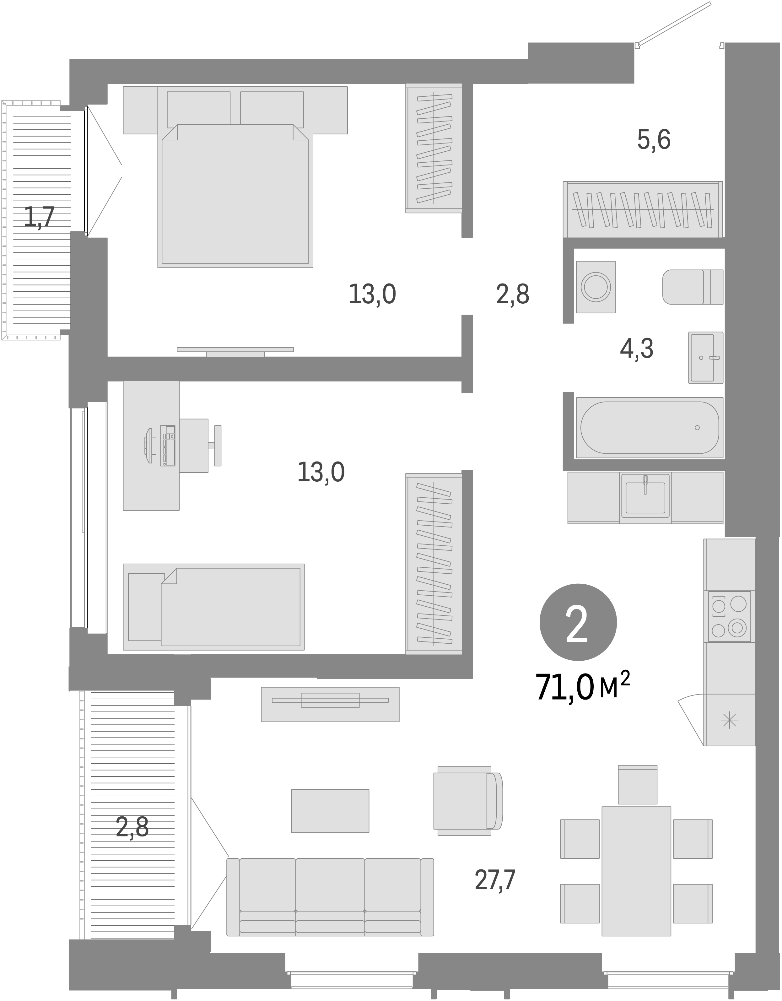 Планировка — Европейский берег, 3-комн., 67 м²