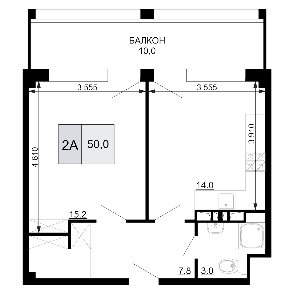 Планировка — Гостиничный комплекс Мореград, 2-комн., 40 м²