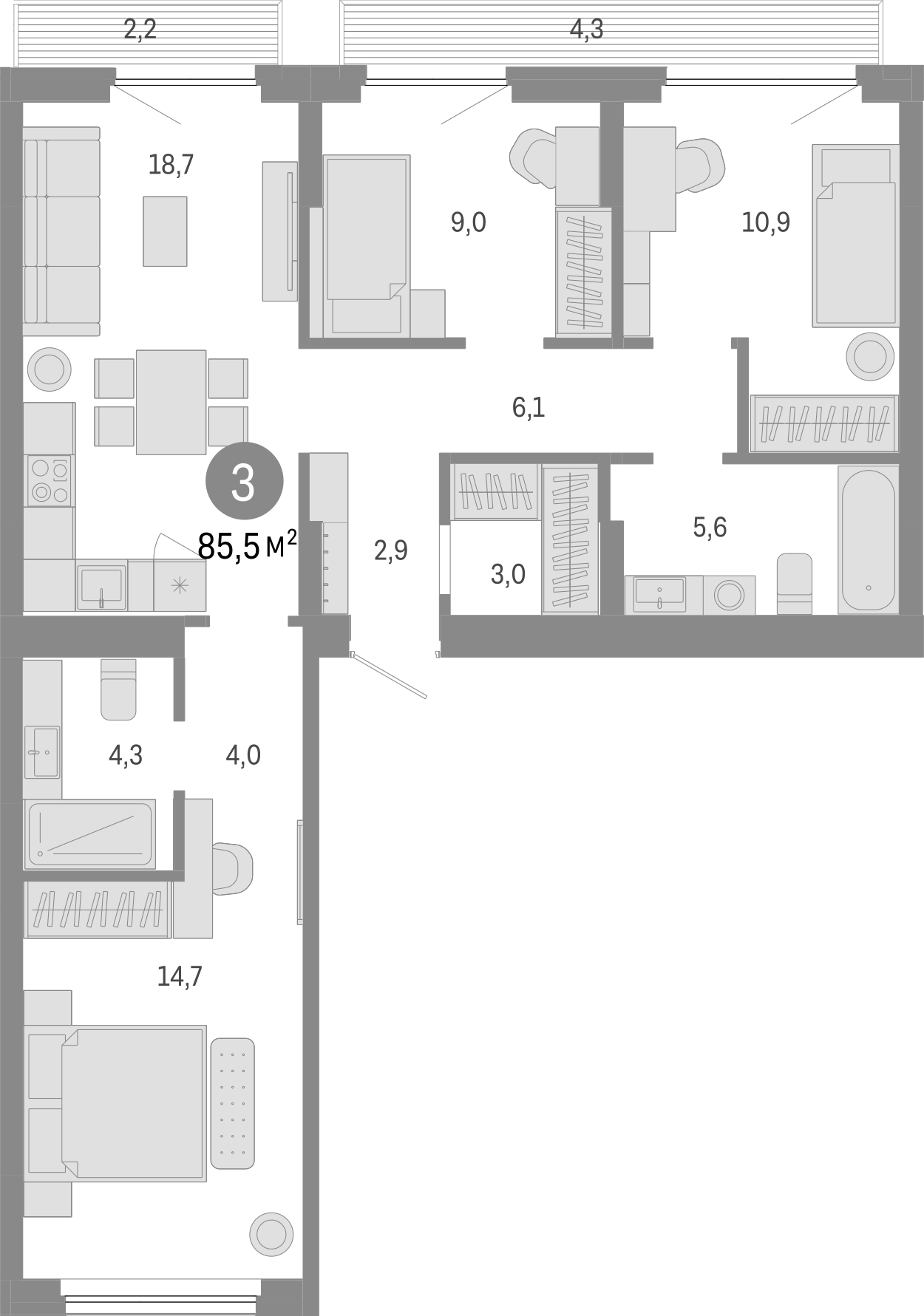 Планировка — Пшеница, 4-комн., 79 м²