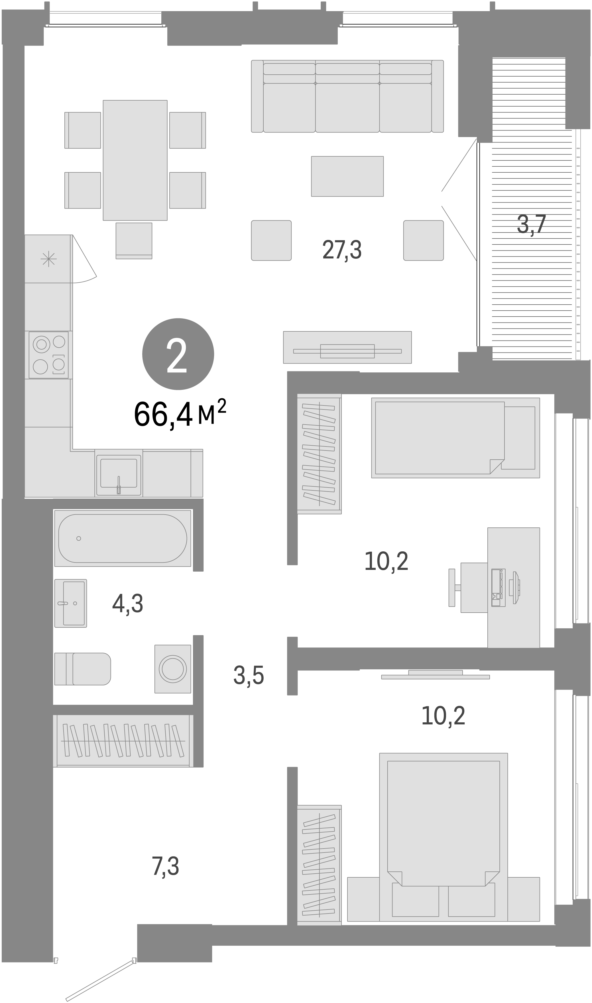 Планировка — Европейский берег, 3-комн., 63 м²