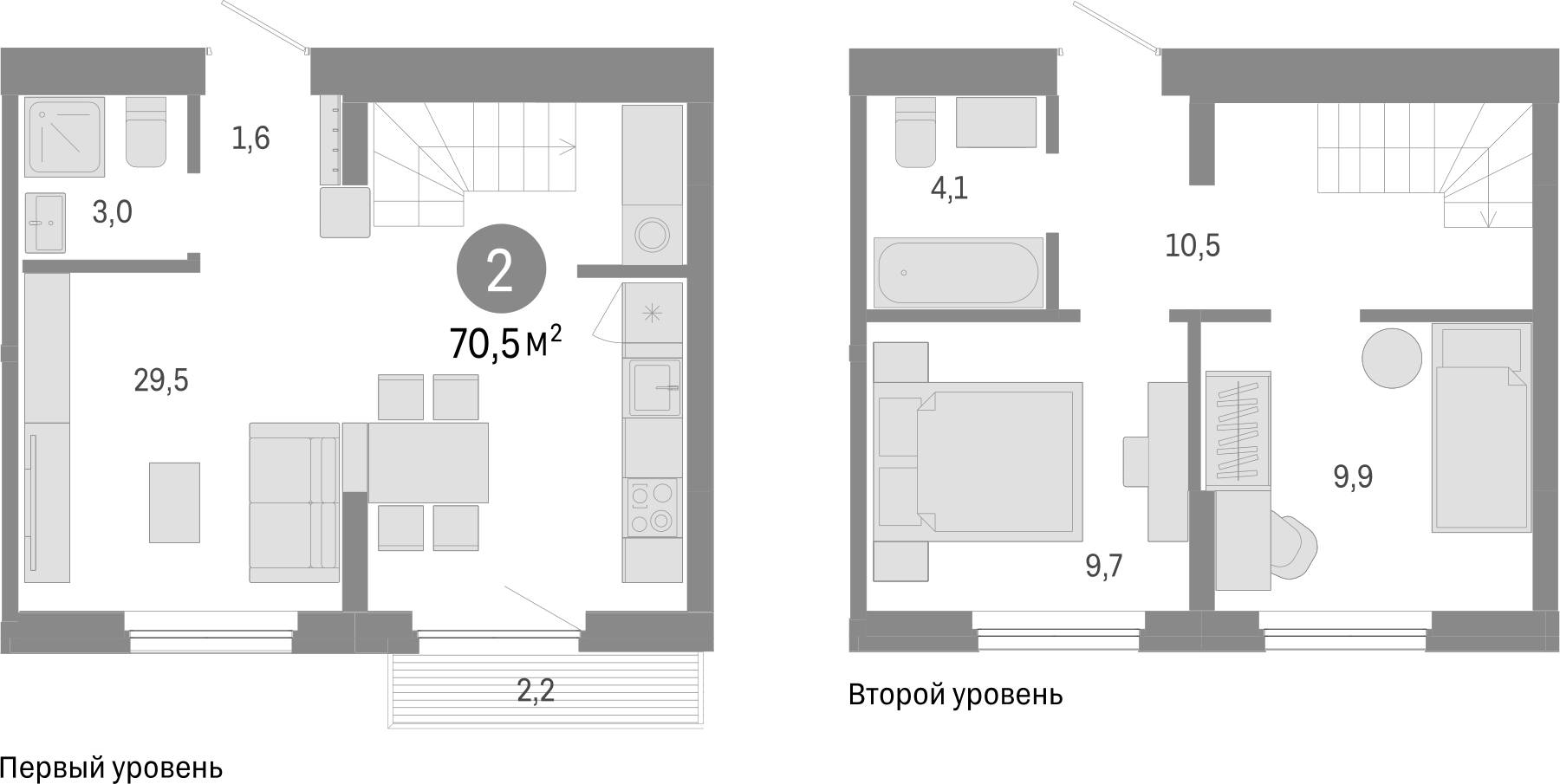 Планировка — Пшеница, 3-комн., 68 м²