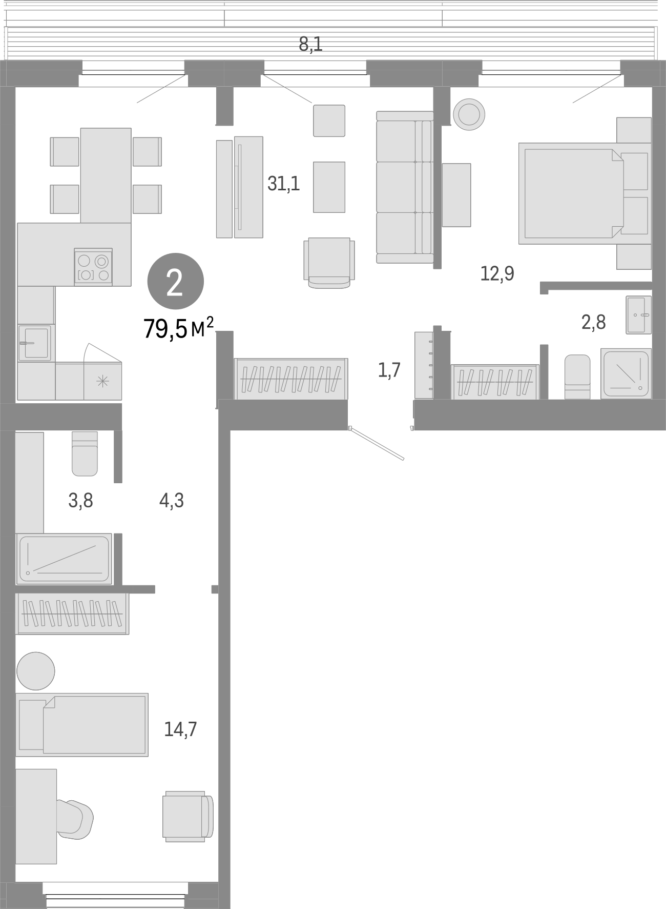 Планировка — Пшеница, 3-комн., 71 м²