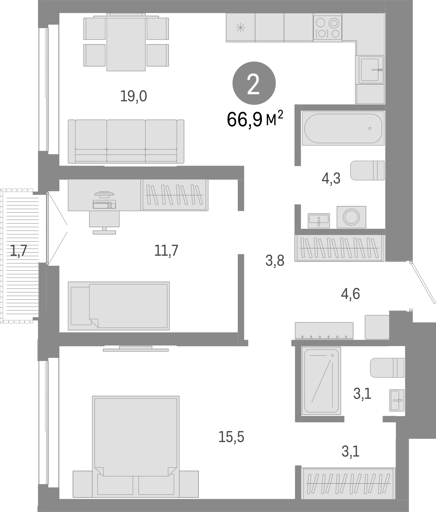 Планировка — Европейский берег, 4-комн., 79 м²