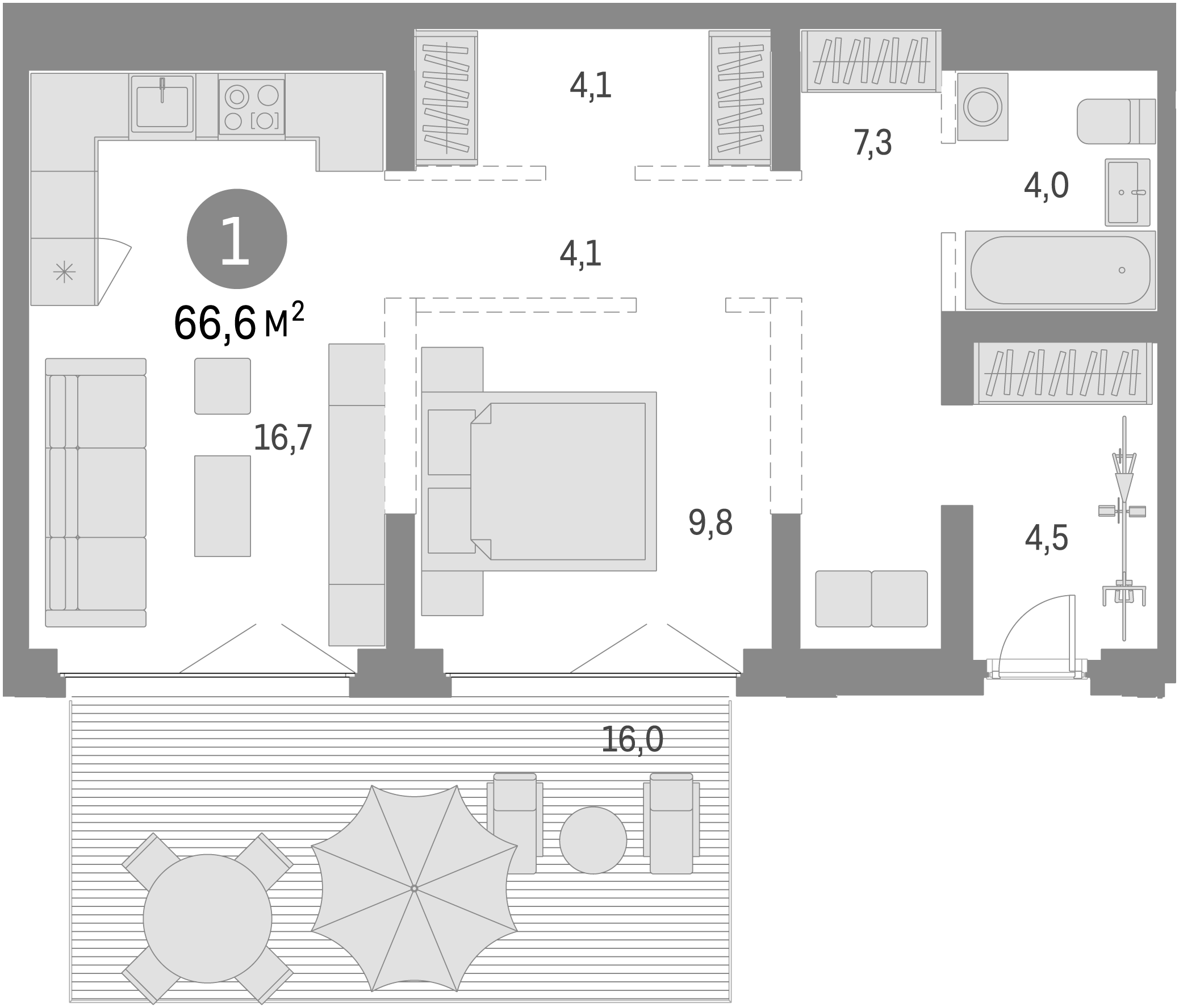 Планировка — Европейский берег, 2-комн., 51 м²