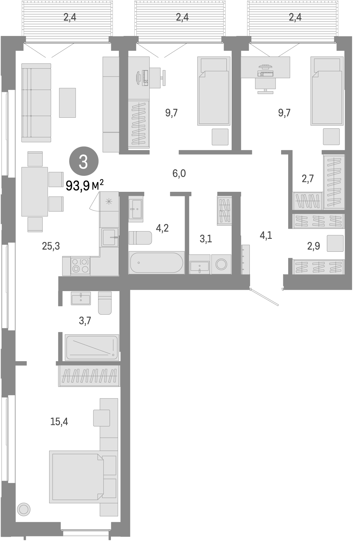 Планировка — Европейский берег, 4-комн., 87 м²