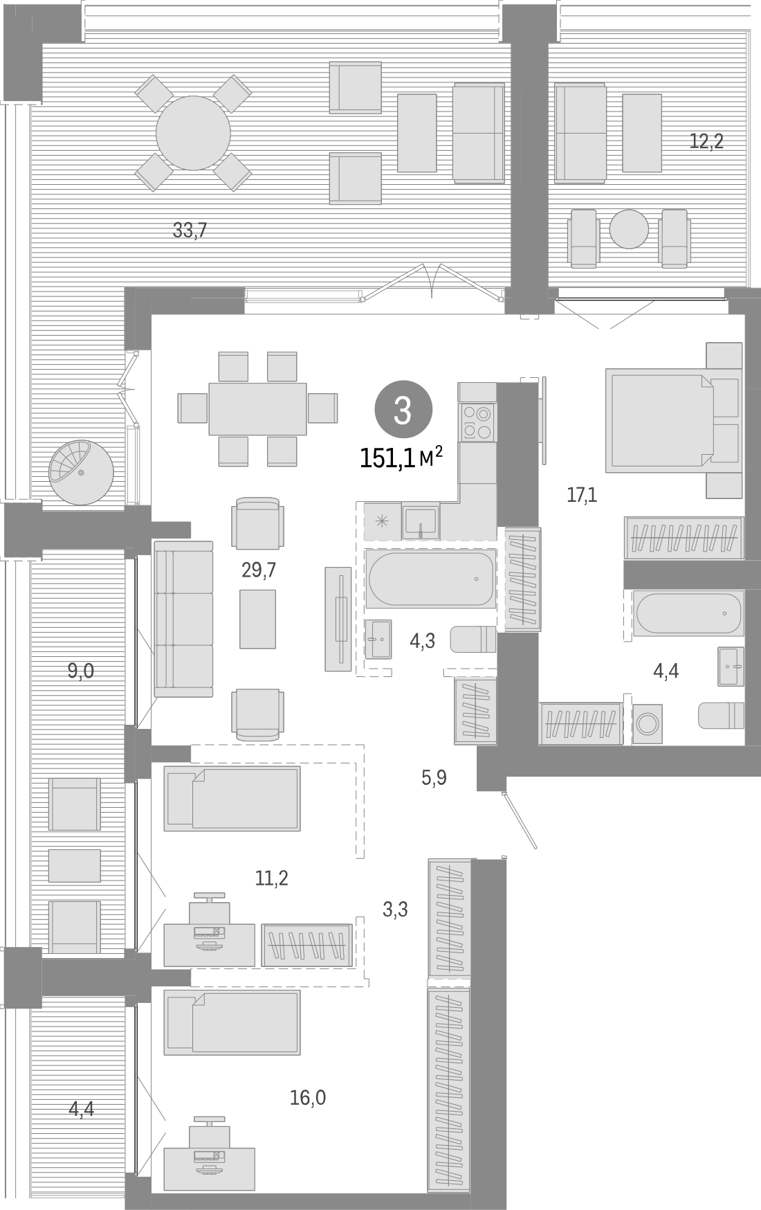 Планировка — Европейский берег, 4-комн., 92 м²