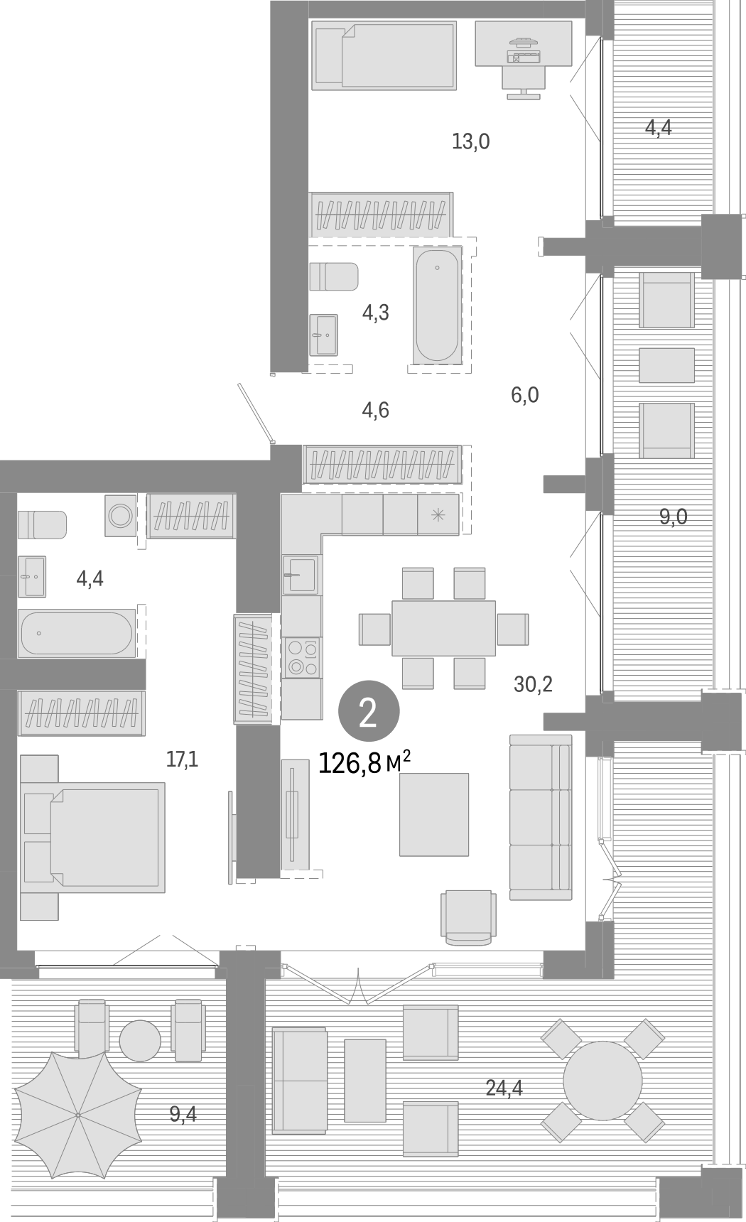 Планировка — Европейский берег, 3-комн., 80 м²