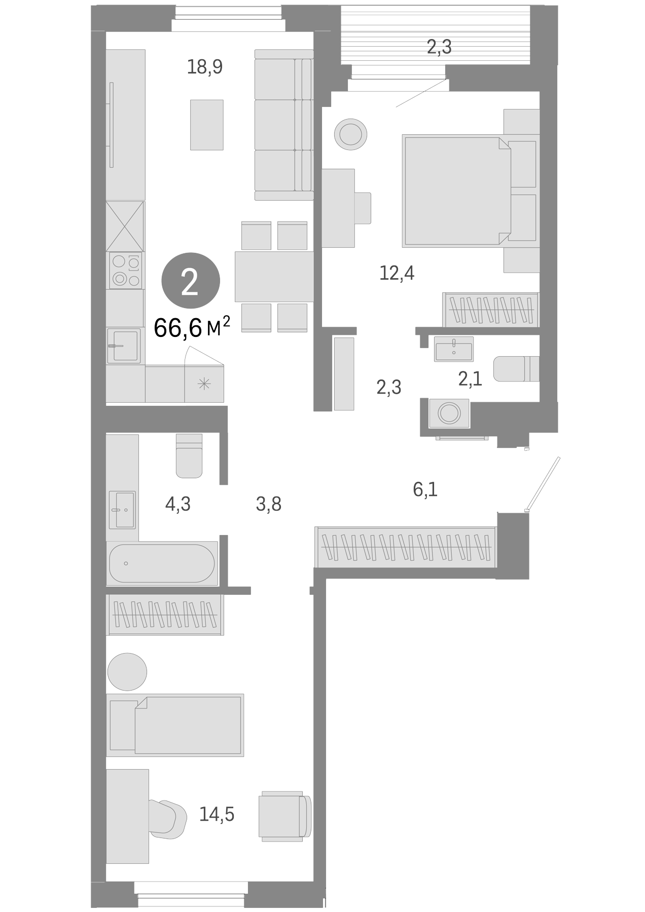 Планировка — Пшеница, 3-комн., 64 м²