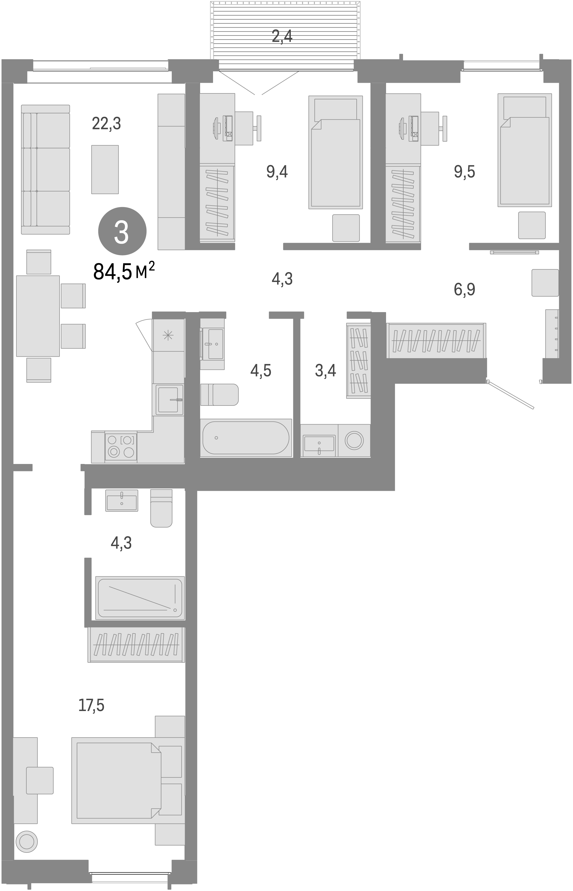 Планировка — Европейский берег, 4-комн., 82 м²