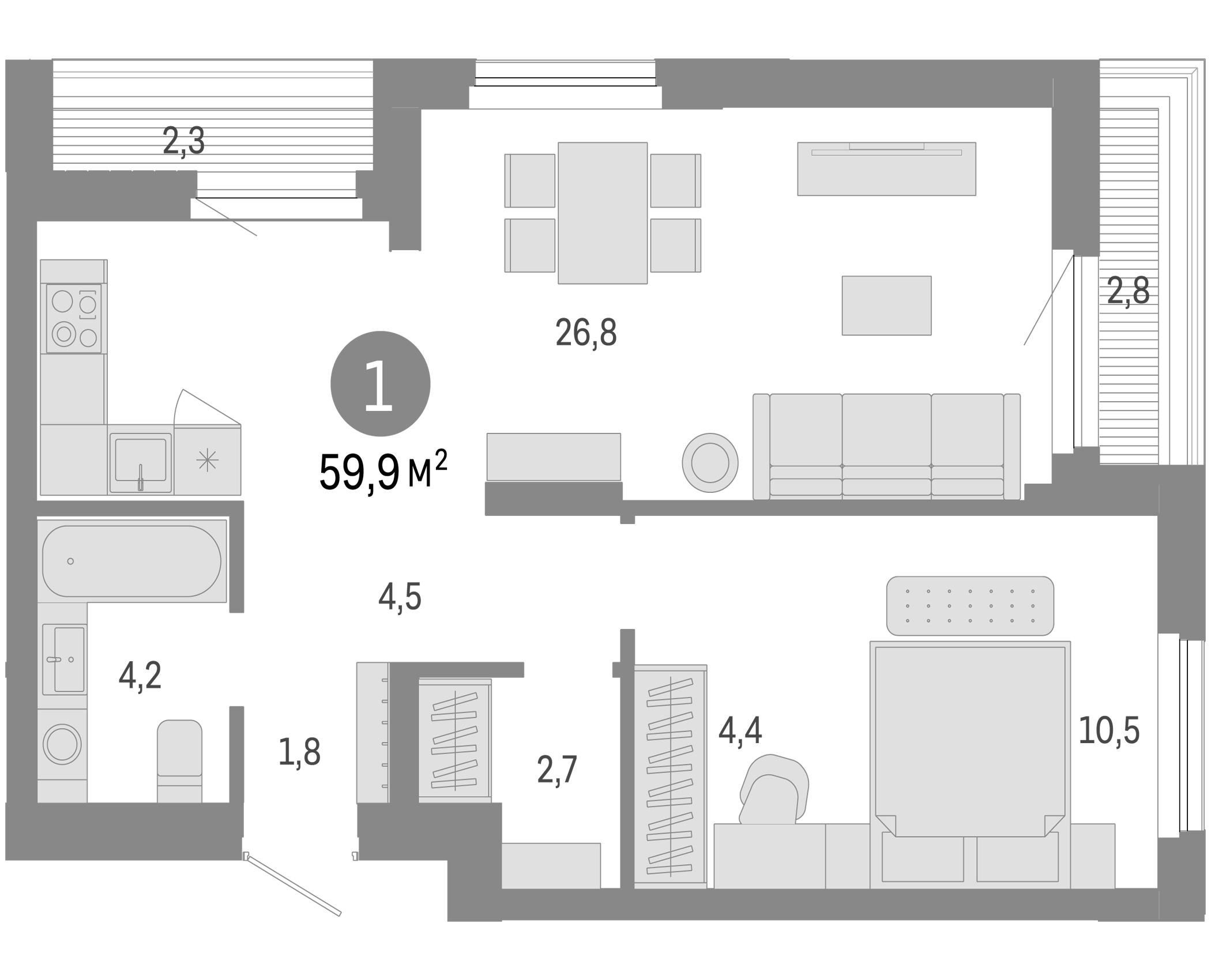Планировка — Пшеница, 2-комн., 55 м²