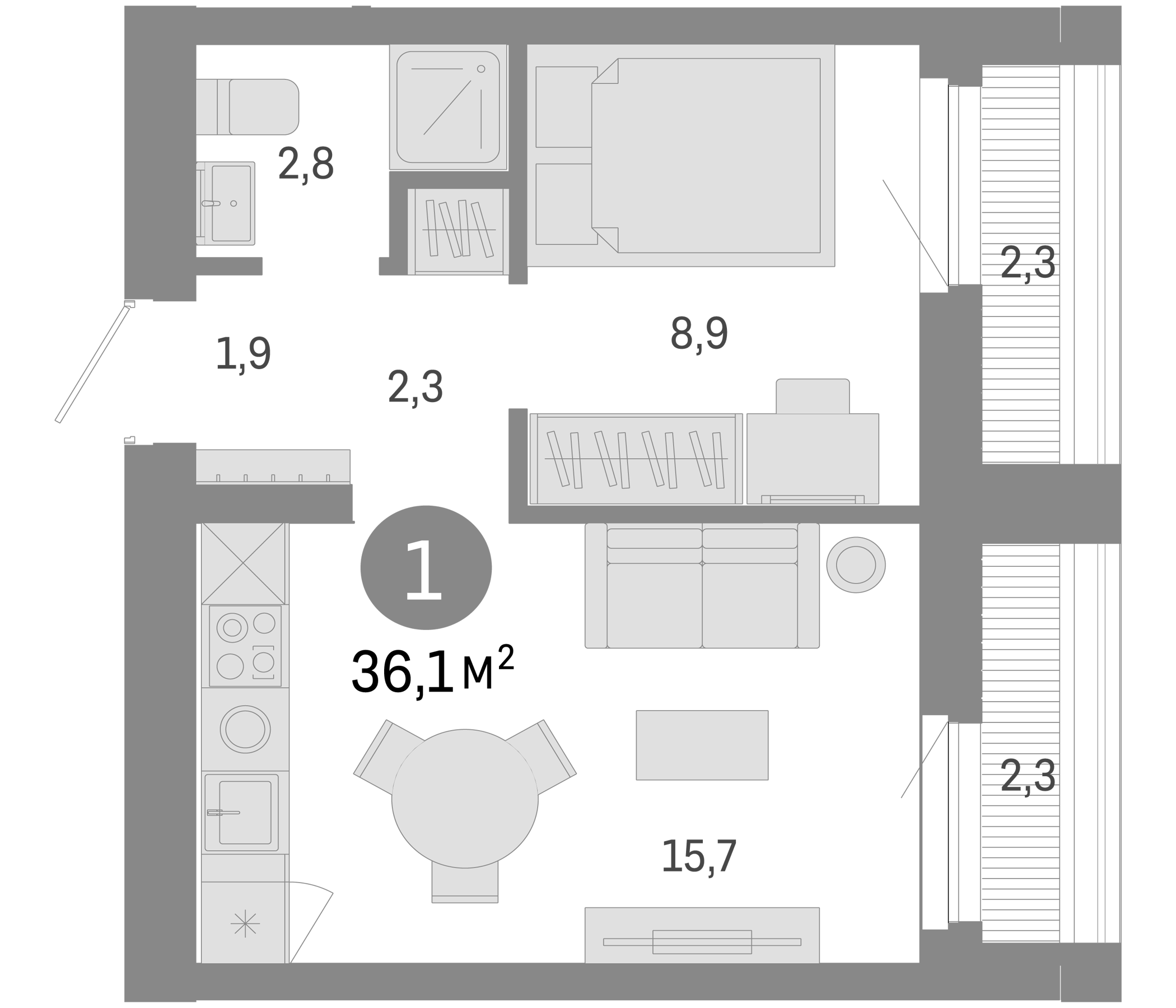 Планировка — Пшеница, 2-комн., 32 м²