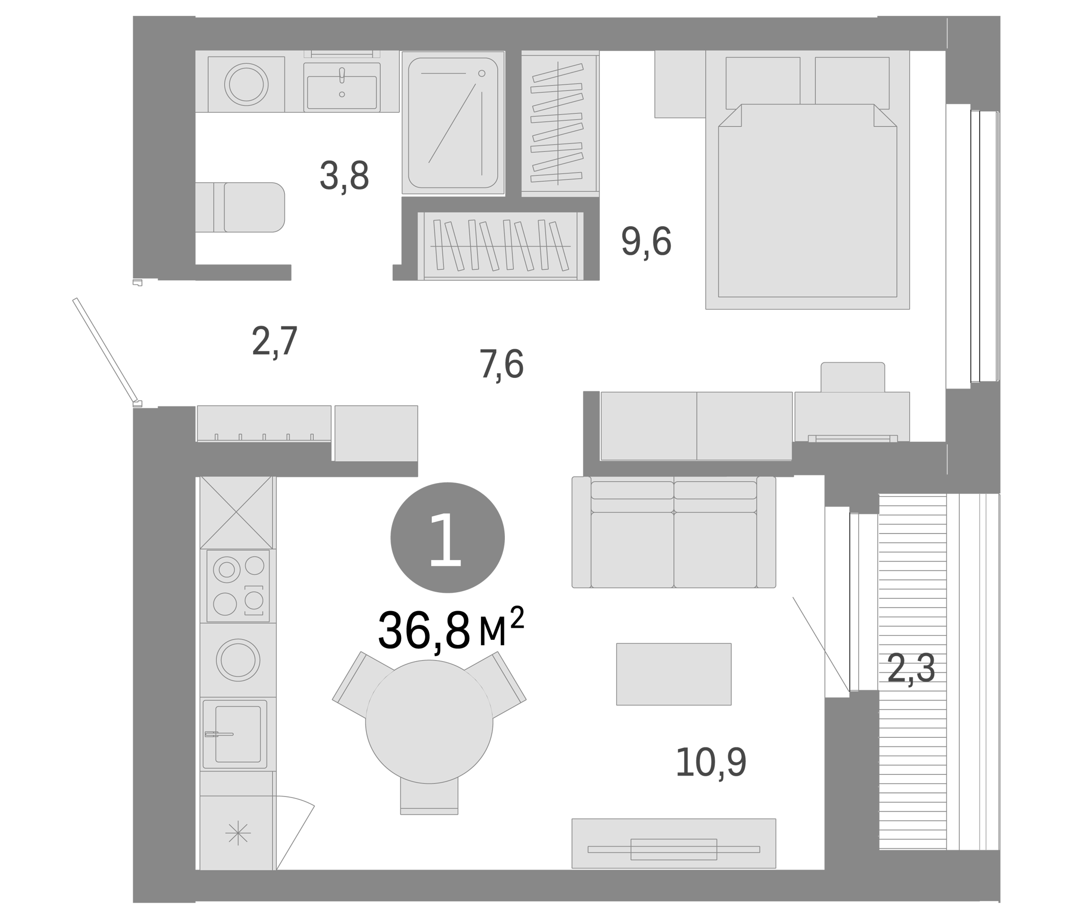 Планировка — Пшеница, 2-комн., 35 м²