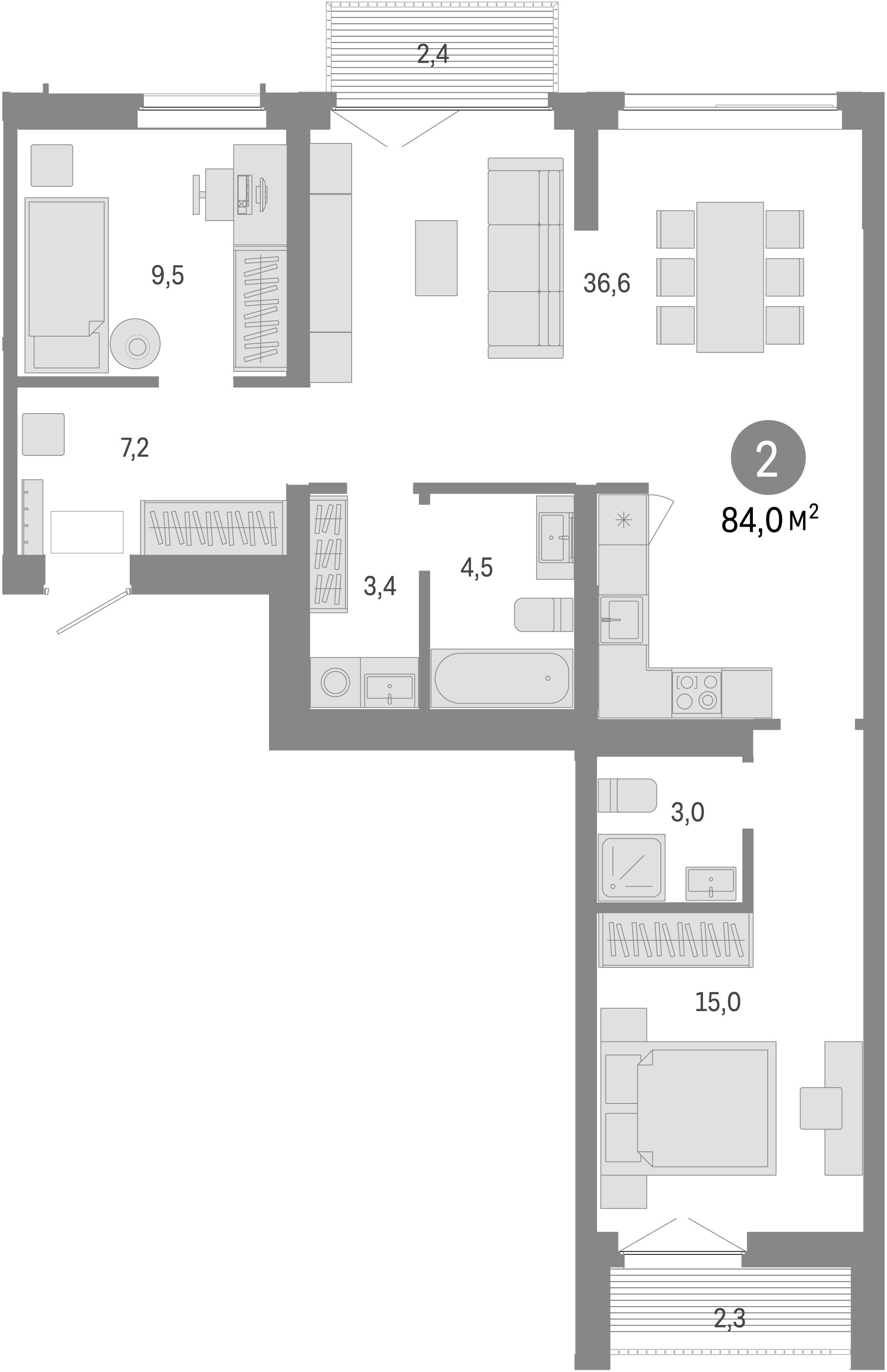 Планировка — Европейский берег, 3-комн., 79 м²