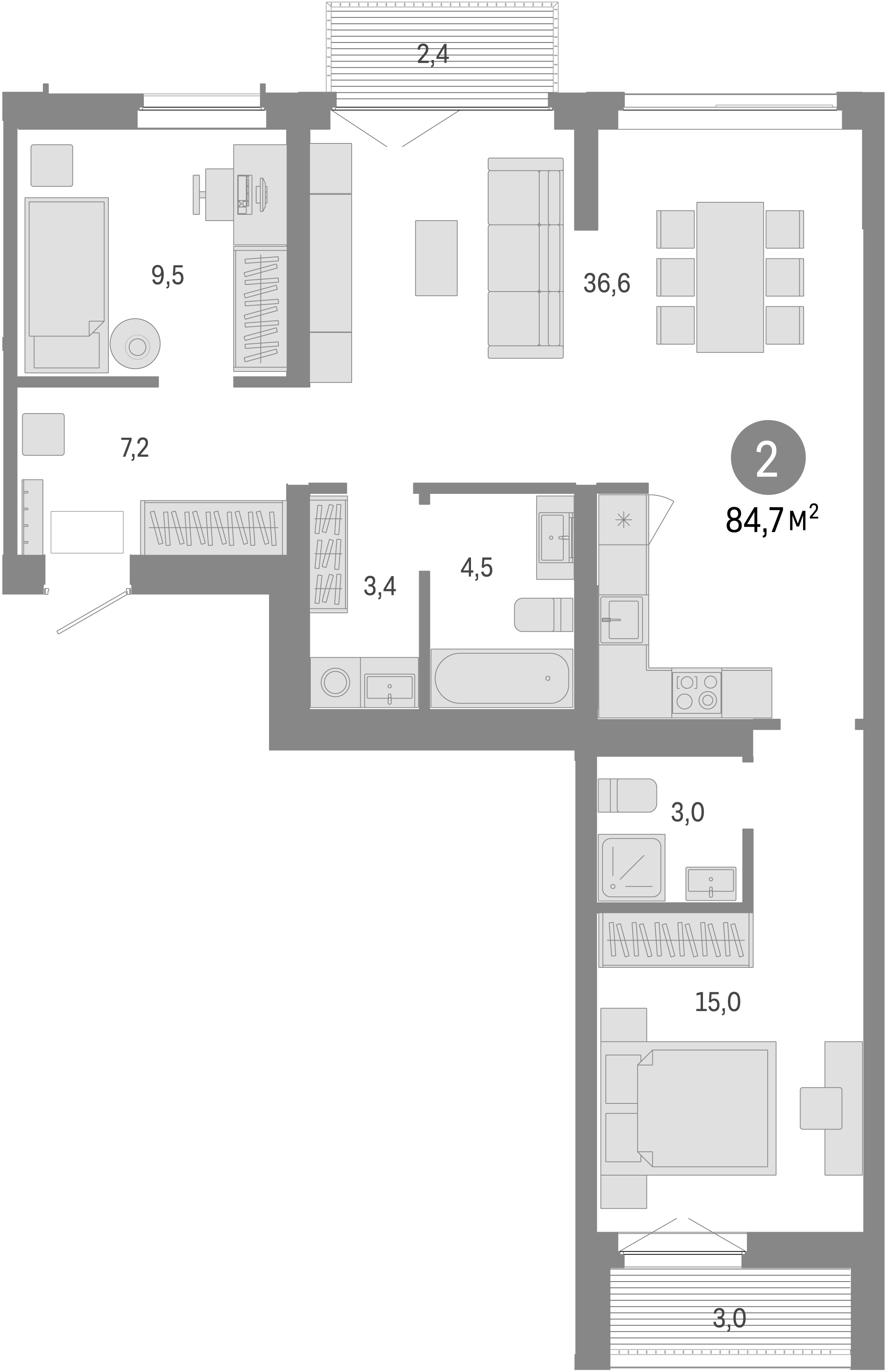 Планировка — Европейский берег, 3-комн., 79 м²