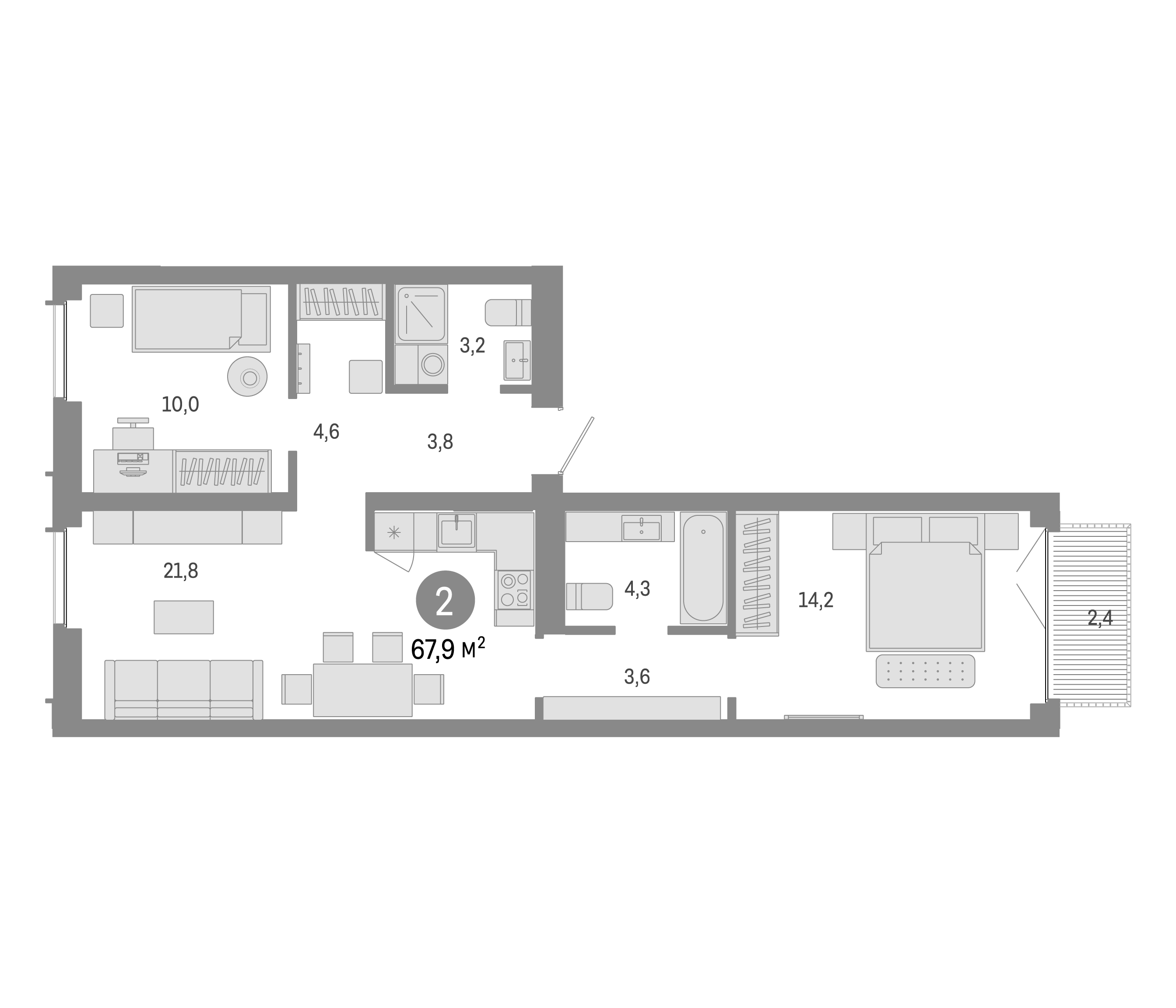 Планировка — Европейский берег, 3-комн., 66 м²