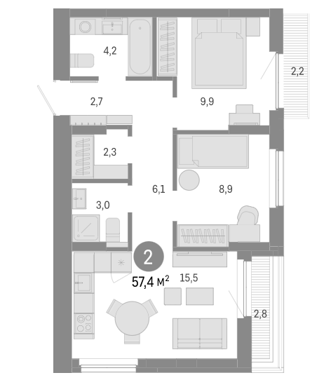 Планировка — Пшеница, 3-комн., 52 м²