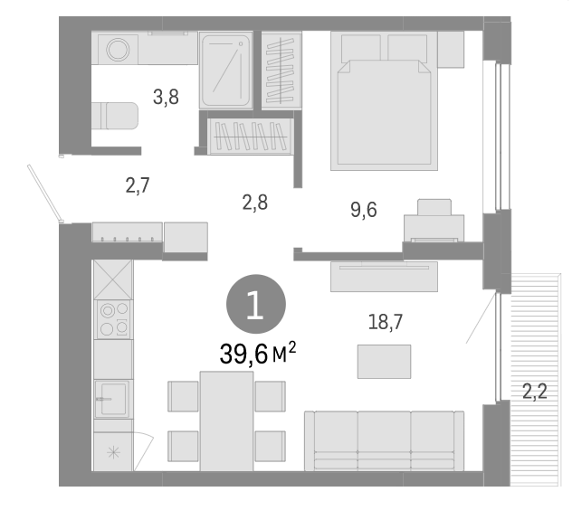 Планировка — Пшеница, 2-комн., 37 м²