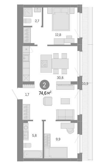Планировка — Пшеница, 3-комн., 64 м²