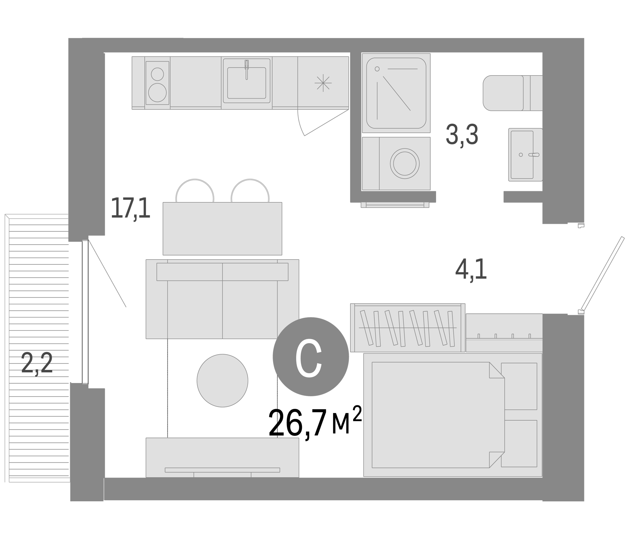 Планировка — Пшеница, Студия, 25 м²