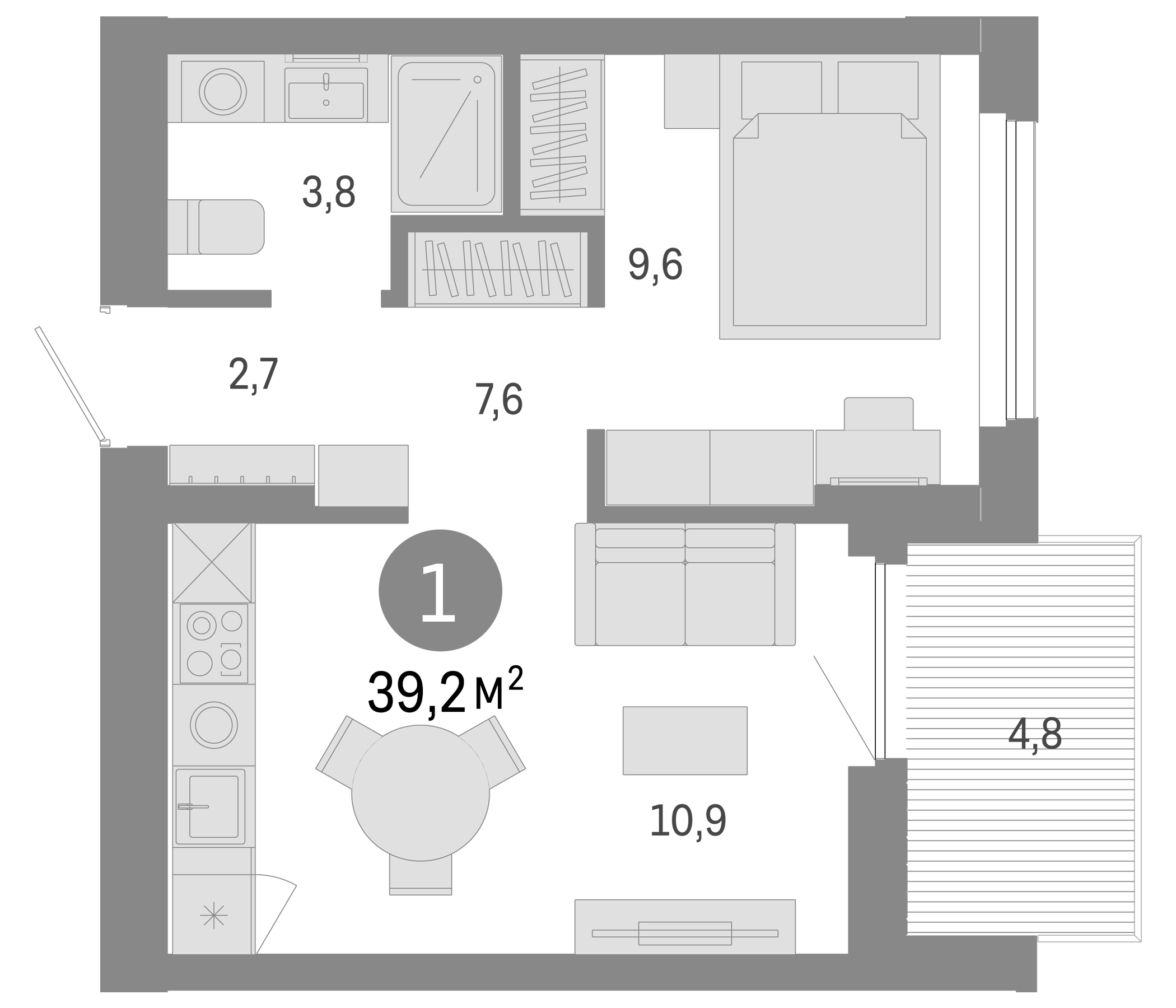 Планировка — Пшеница, 2-комн., 34 м²