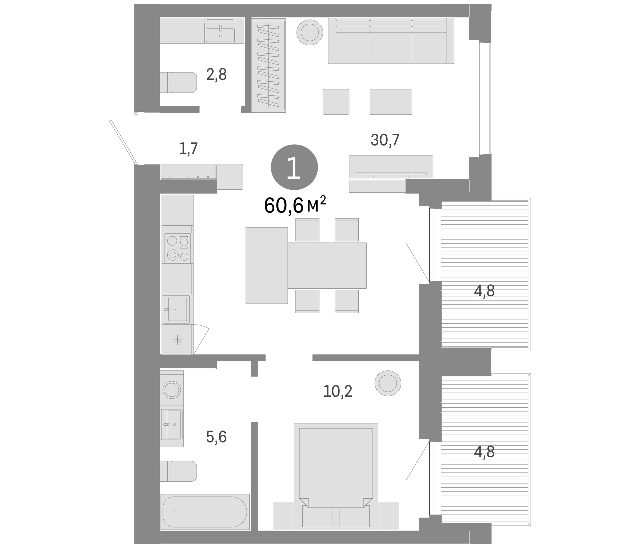 Планировка — Пшеница, 2-комн., 51 м²