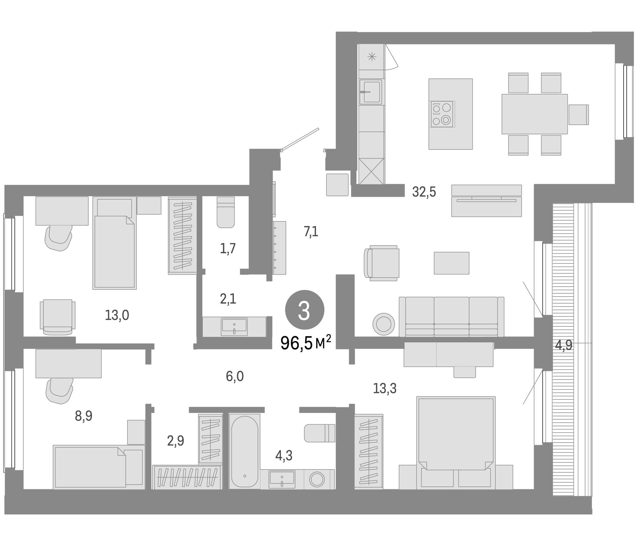 Планировка — Пшеница, 4-комн., 92 м²