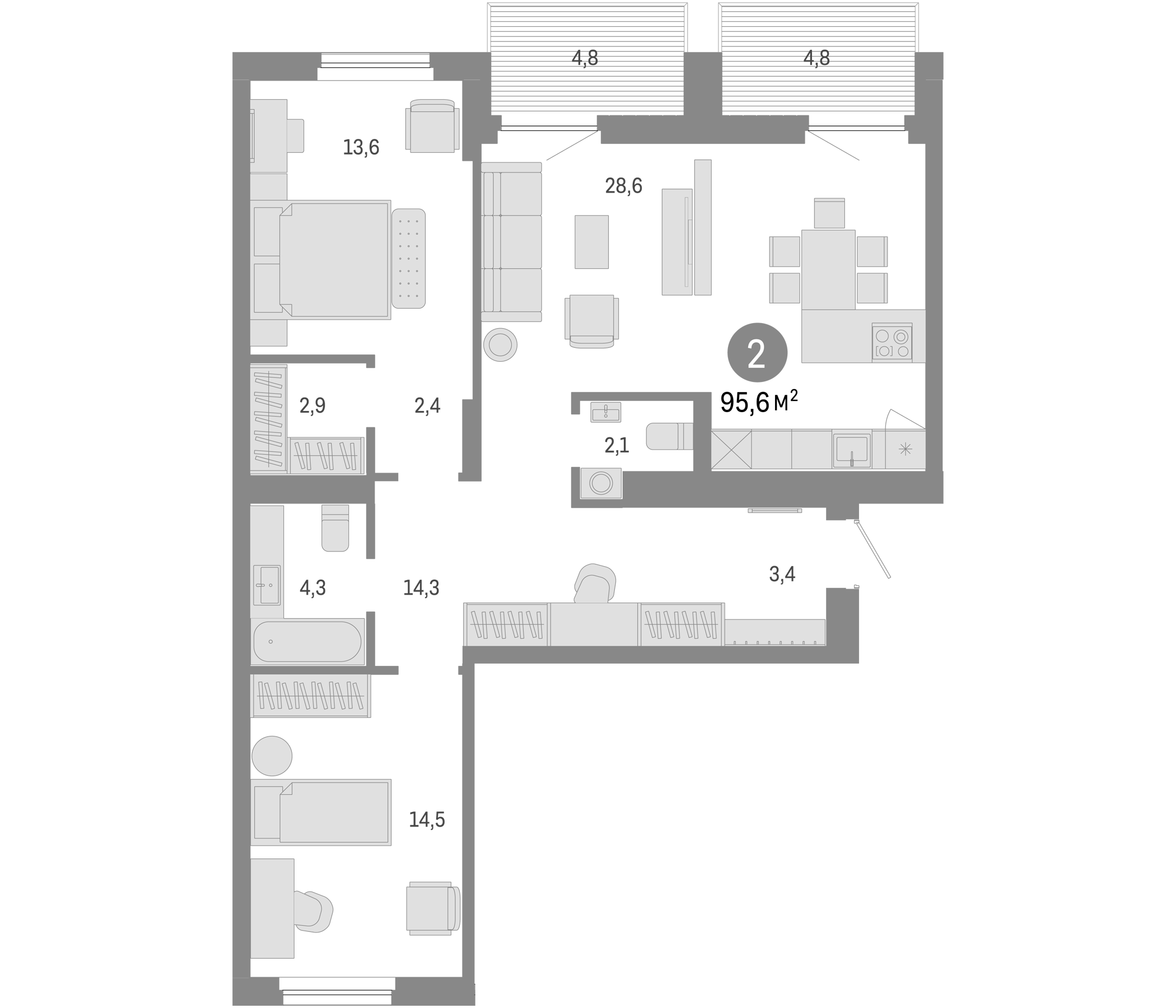 Планировка — Пшеница, 3-комн., 86 м²