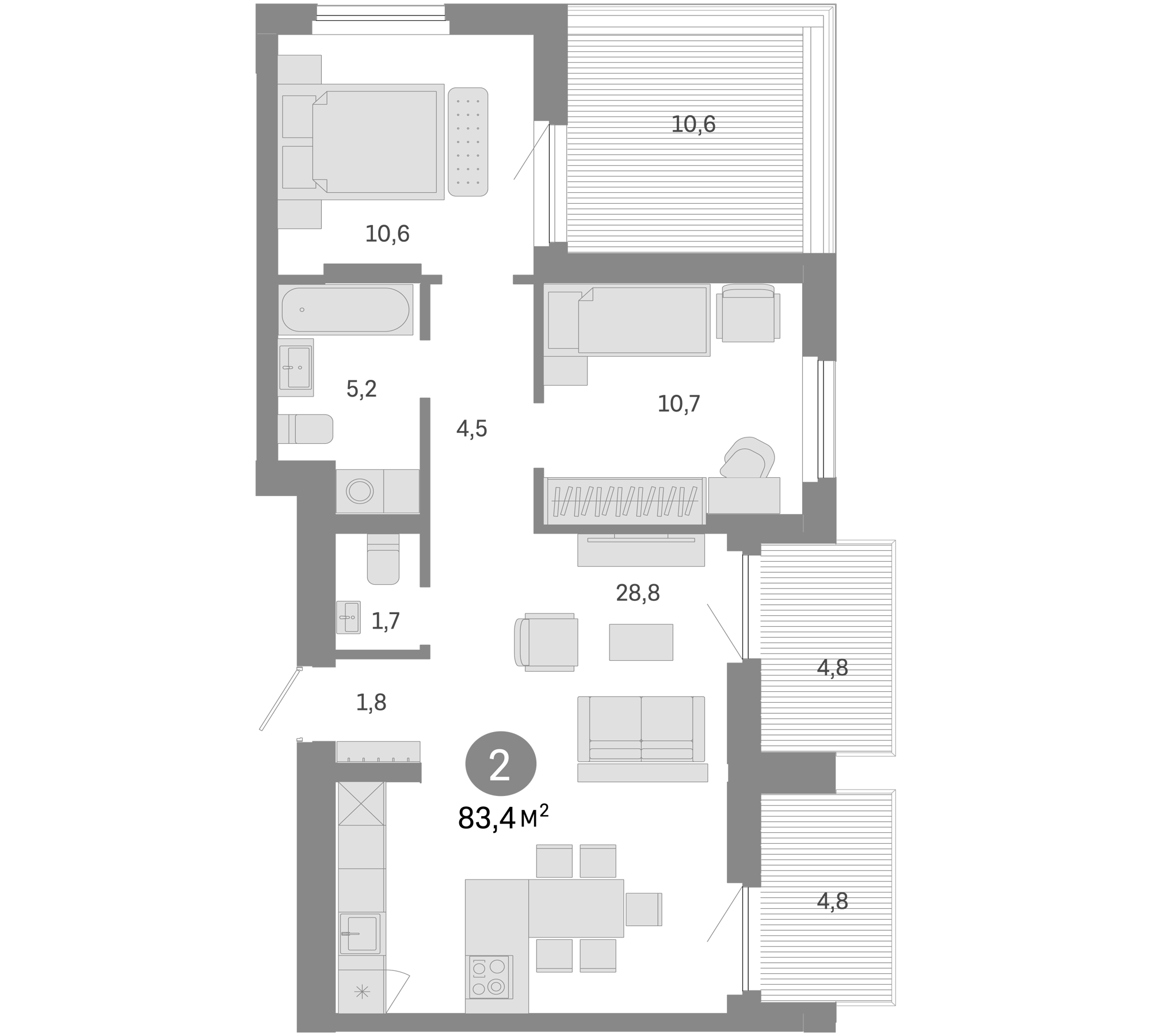 Планировка — Пшеница, 3-комн., 63 м²