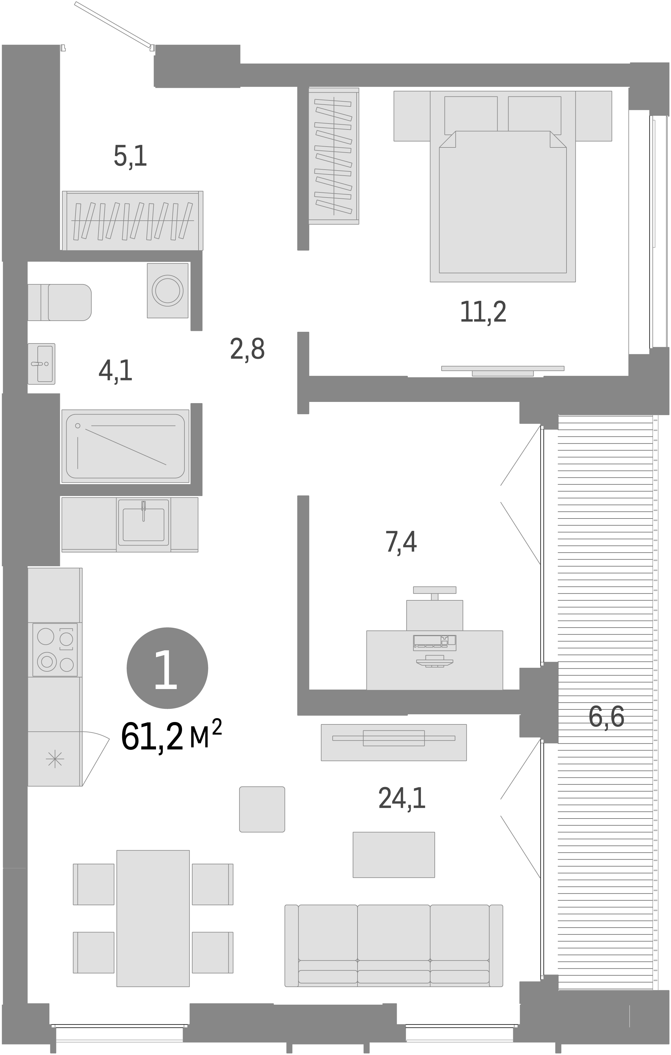 Планировка — Европейский берег, 2-комн., 55 м²