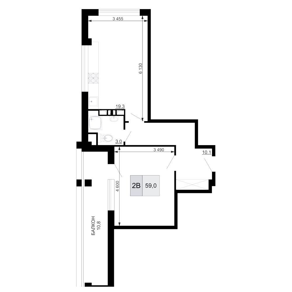 Планировка — Гостиничный комплекс Мореград, 2-комн., 48 м²