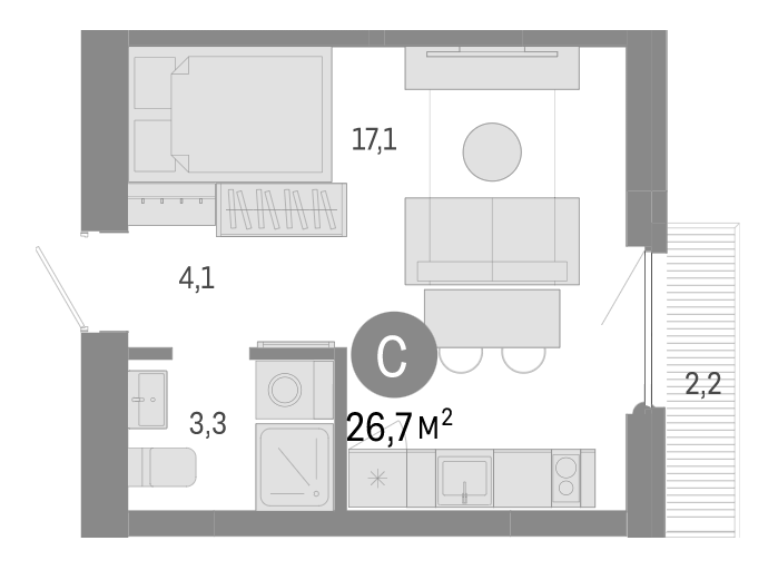 Планировка — Пшеница, Студия, 25 м²
