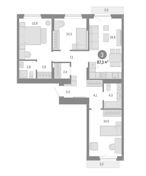 Планировка — Пшеница, 4-комн., 83 м²