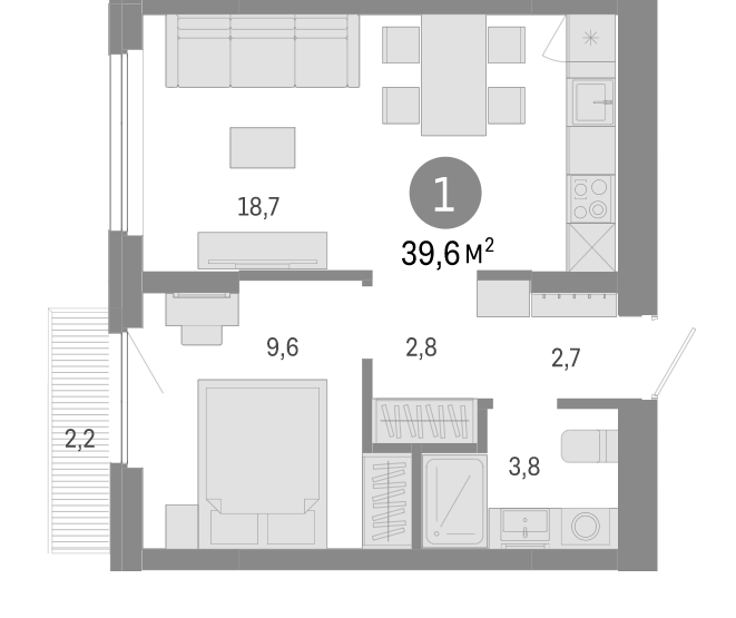 Планировка — Пшеница, 2-комн., 37 м²