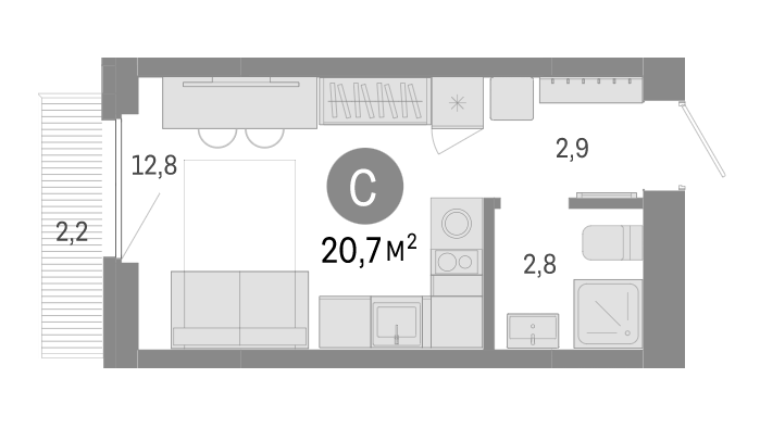 Планировка — Пшеница, Студия, 19 м²