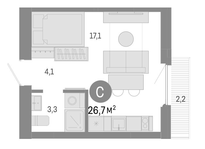 Планировка — Пшеница, Студия, 25 м²