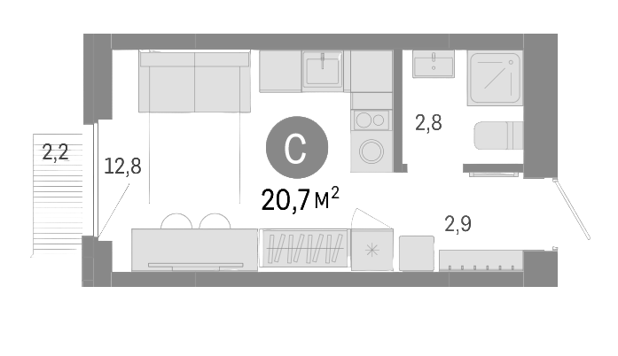 Планировка — Пшеница, Студия, 19 м²