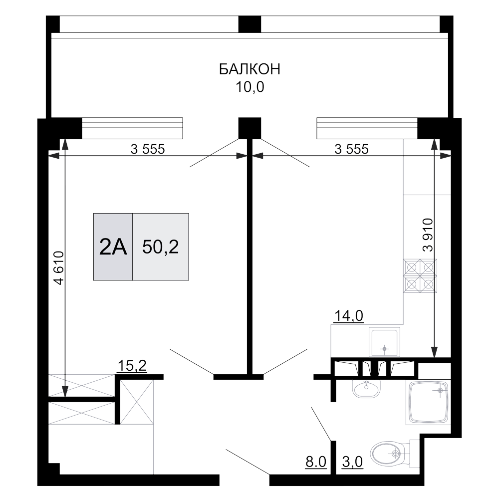 Планировка — Гостиничный комплекс Мореград, 2-комн., 40 м²
