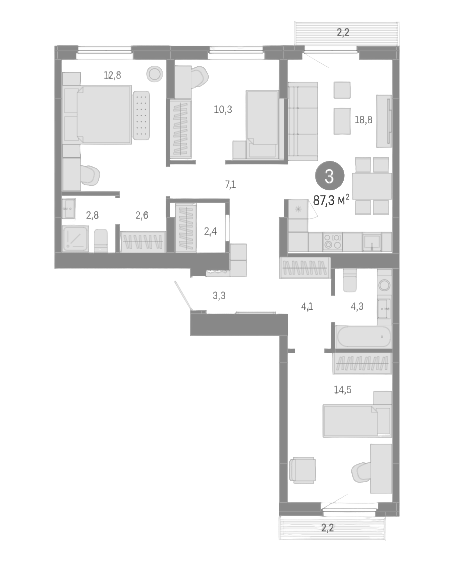Планировка — Пшеница, 4-комн., 83 м²
