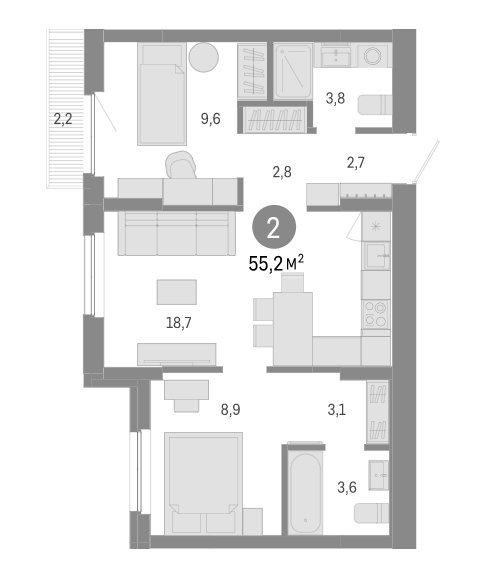 Планировка — Пшеница, 3-комн., 53 м²