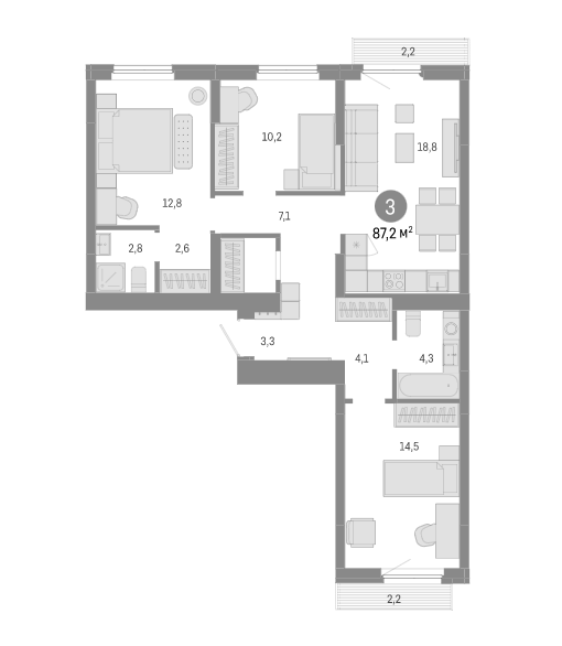 Планировка — Пшеница, 4-комн., 83 м²