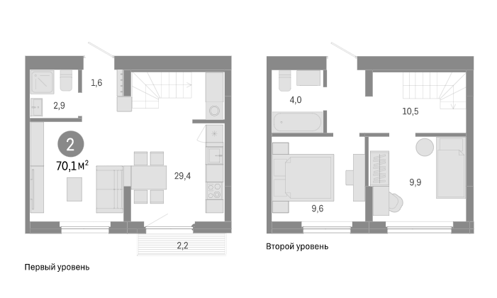 Планировка — Пшеница, 3-комн., 68 м²