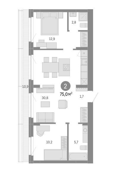 Планировка — Пшеница, 3-комн., 64 м²